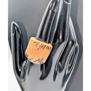 Tan Brown Tagua Nut Carved Ring Size 7